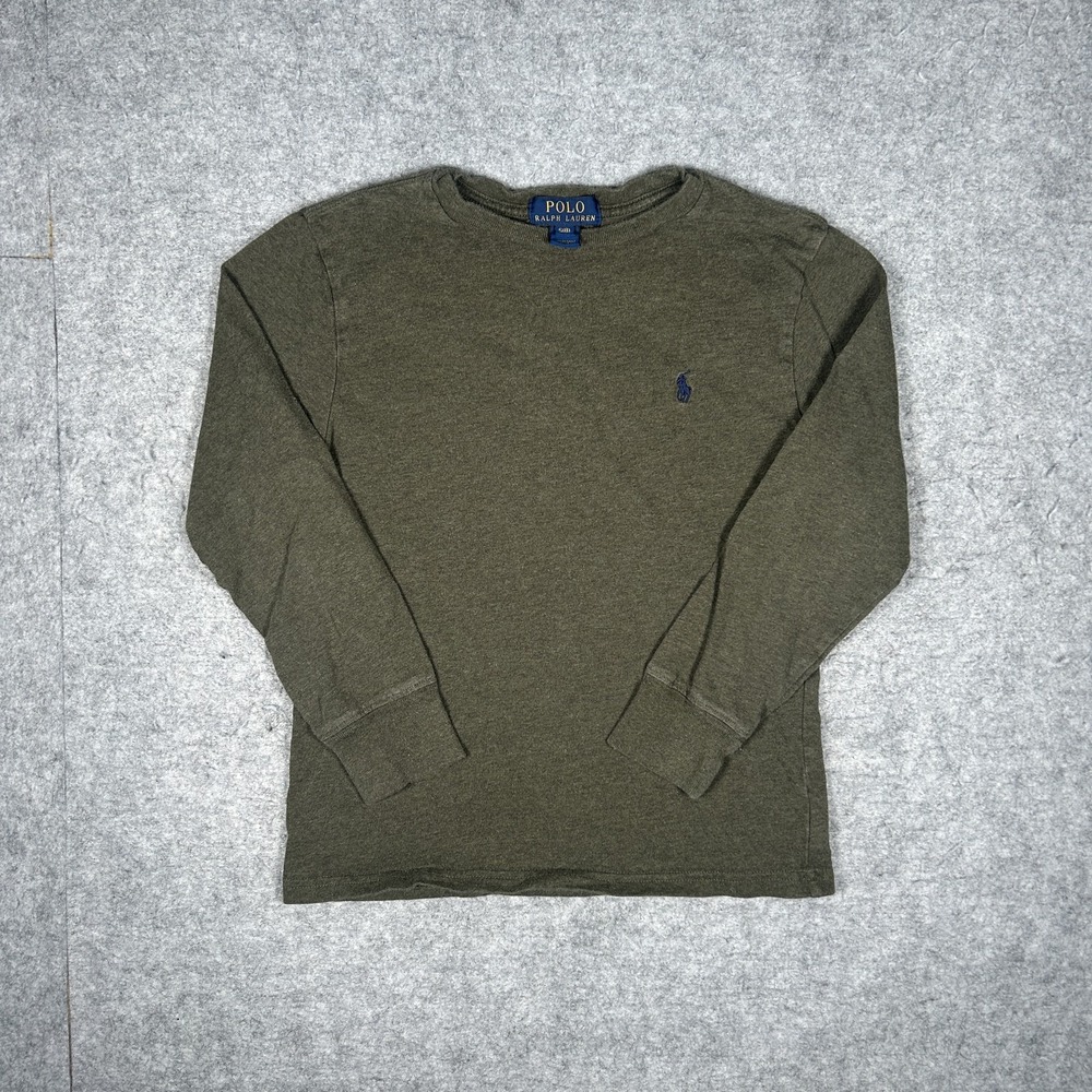 Polo Ralph Lauren Long Sleeve T-Shirt Boys S (8) Olive Green Heather Pony Logo